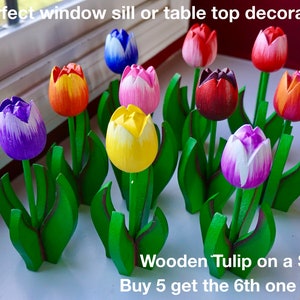 Wooden Tulip on a Stand set of 3. - Etsy