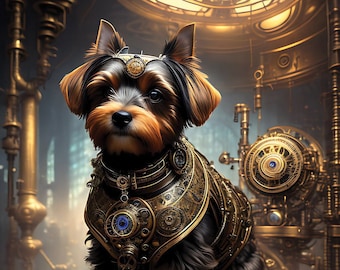 Steampunk dog, Yorkie lovers, dog lovers, funny gift, dog fantasy