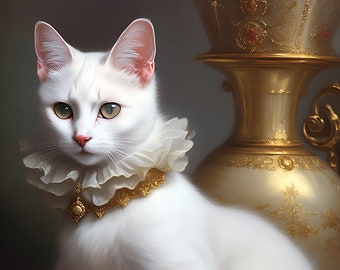 Stunning white cat portrait, Cat portrait, Without customization, Cats lovers, Cat lovers, funny gift, dog digital oil painting