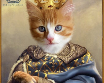 Medieval King in chain mail and sword, Royal Cat in Middle Age, Medieval Painting, Your cat, dog in a Famous Medieval king skin by JAnovelty