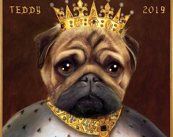 Dog, cat with Crown, Custom made portrait from your photo by JAnovelty