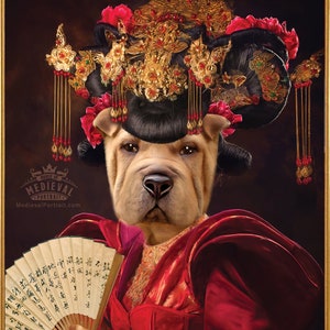 Pet in Chinese Traditional dress. Chinese queen Gift for husband, mother Personalized Gift Custom Pet Portrait by JAnovelty image 1