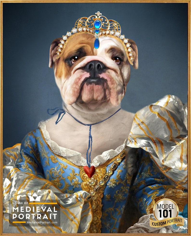 One of a kind Custom Pet Portrait by JAnovelty Victorian Blue Queen Portrait featuring your pet