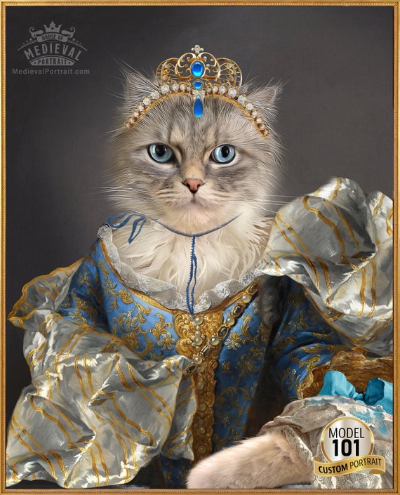 One of a kind Custom Pet Portrait by JAnovelty Victorian Blue Queen Portrait featuring your pet