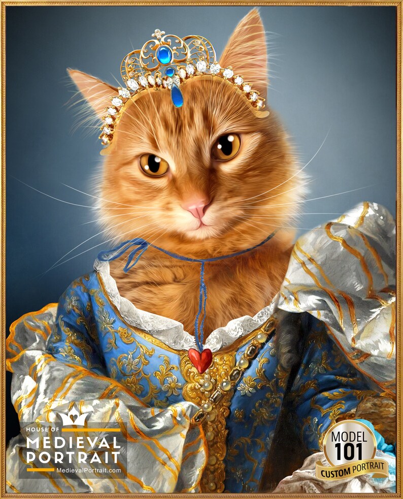 One of a kind Custom Pet Portrait by JAnovelty Victorian Blue Queen Portrait featuring your pet