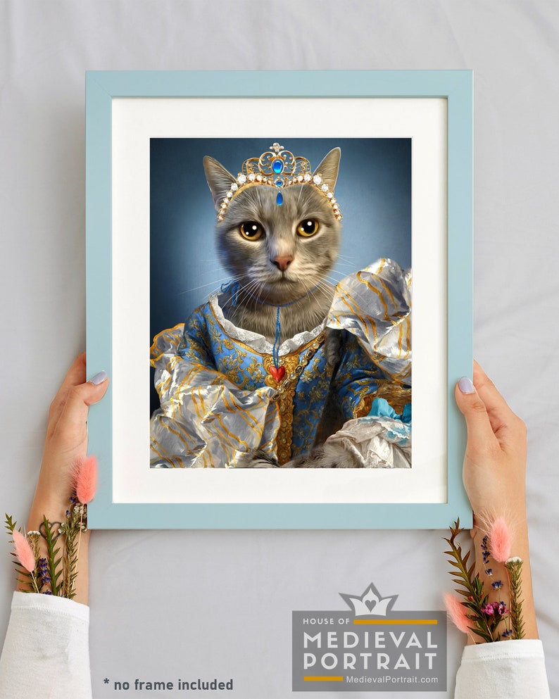 One of a kind Custom Pet Portrait by JAnovelty Victorian Blue Queen Portrait featuring your pet