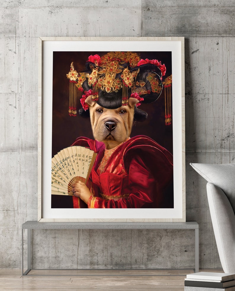 Pet in Chinese Traditional dress. Chinese queen Gift for husband, mother Personalized Gift Custom Pet Portrait by JAnovelty image 4