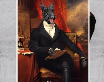 Personalized Dog Lover Gift for Dad, Victorian Pet Portrait from your Photo, Custom Dog Print