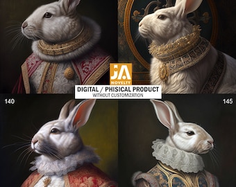 Large collar rabbit, Rabbit lovers, Gift for Mom and Dad, Gift for her, Victorian Rabbit Portrait, Easter Rabbit Print