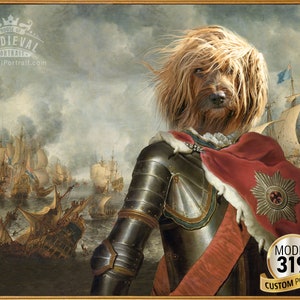 Your Cat or dog in Knight in armor, Warrior on the battlefield, Army Historical Portrait, Pet Portrait from Photo by JAnovelty image 1