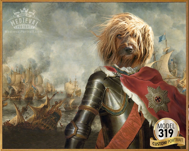 Your Cat or dog in Knight in armor, Warrior on the battlefield, Army Historical Portrait, Pet Portrait from Photo by JAnovelty image 1