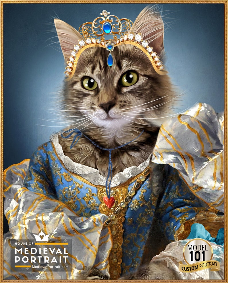 One of a kind Custom Pet Portrait by JAnovelty Victorian Blue Queen Portrait featuring your pet