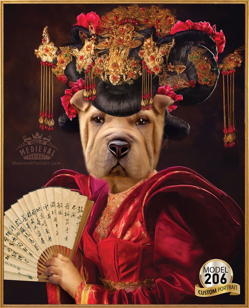 Pet in Chinese Traditional dress. Chinese queen Gift for husband, mother Personalized Gift Custom Pet Portrait by JAnovelty image 1