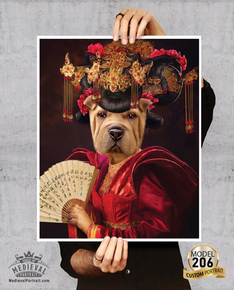 Pet in Chinese Traditional dress. Chinese queen Gift for husband, mother Personalized Gift Custom Pet Portrait by JAnovelty image 2