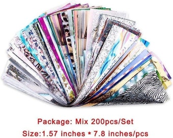 Laser Nail Art Variety Pack, 200 Sheets, Includes Galaxy Starry Sky, Zebra, Holographic, Leopard Prints, Nail Foil Decals, Transfer Stickers