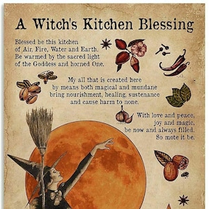 A Witch Kitchen Blessing | Witch Kitchen Witchery Metal Sign | Vintage Rust Styled House Decor | Witches Magic Knowledge | Kitchen Blessing