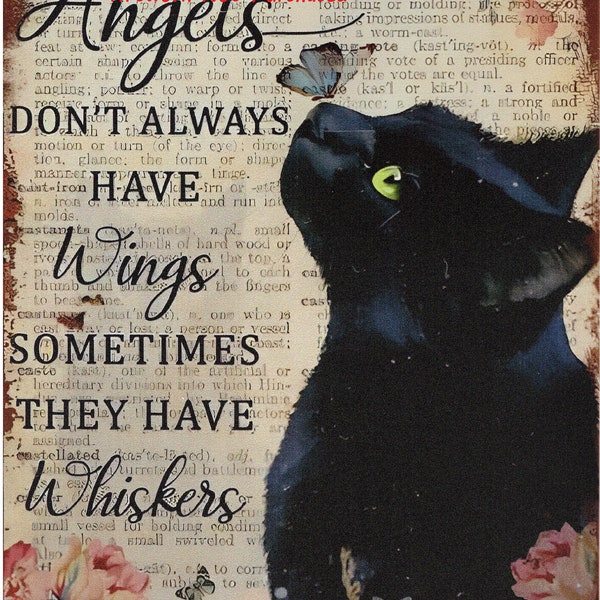 Black Cat Angel Wings Cat Lovers Art Gift DIY Printable For Cards Tshirt Design Frame and Hang Poster You Print Art Digital File Download