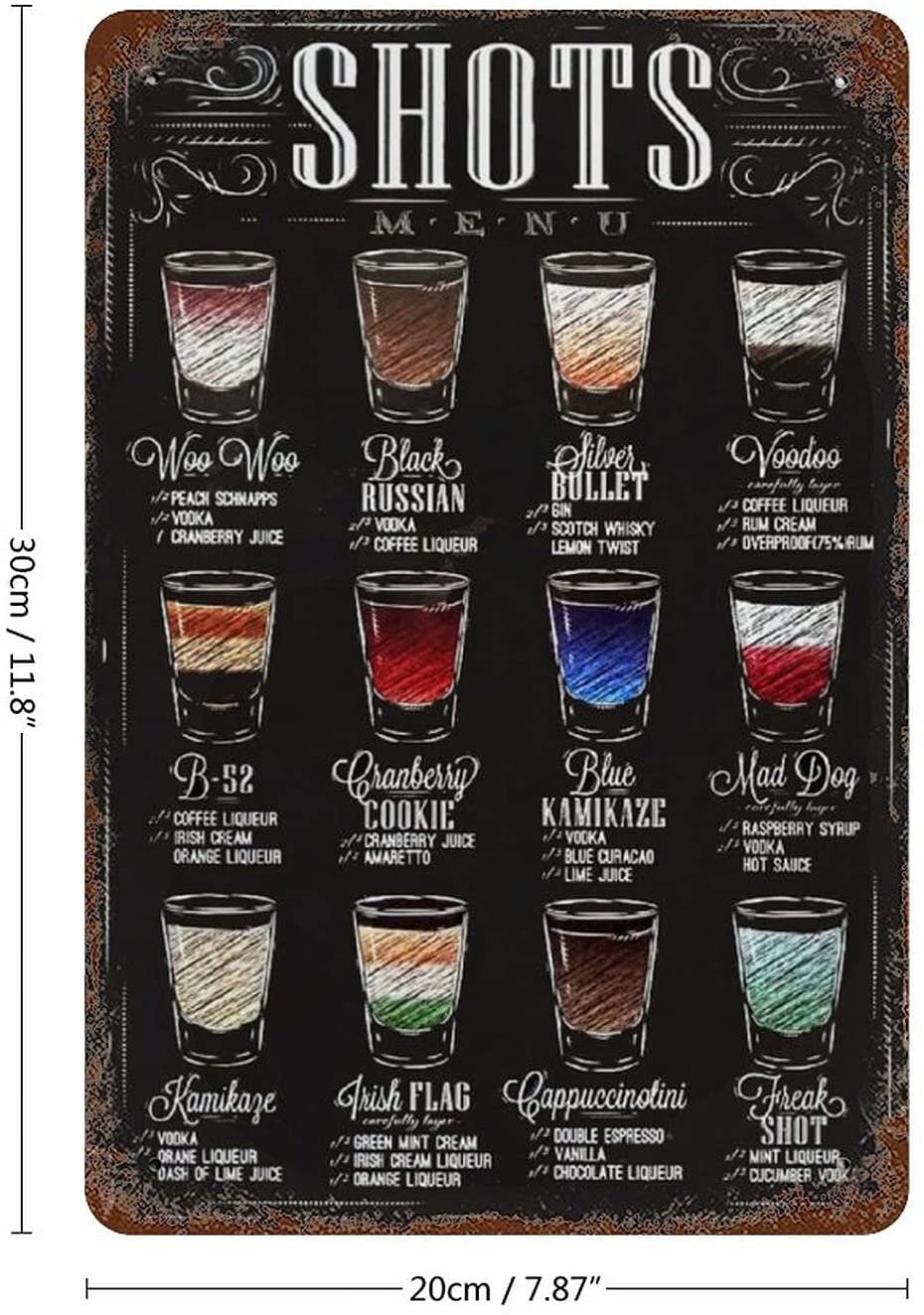 Shots Menu Bar Recipe Retro Bar Pub Wall Art Decor Sign | Etsy