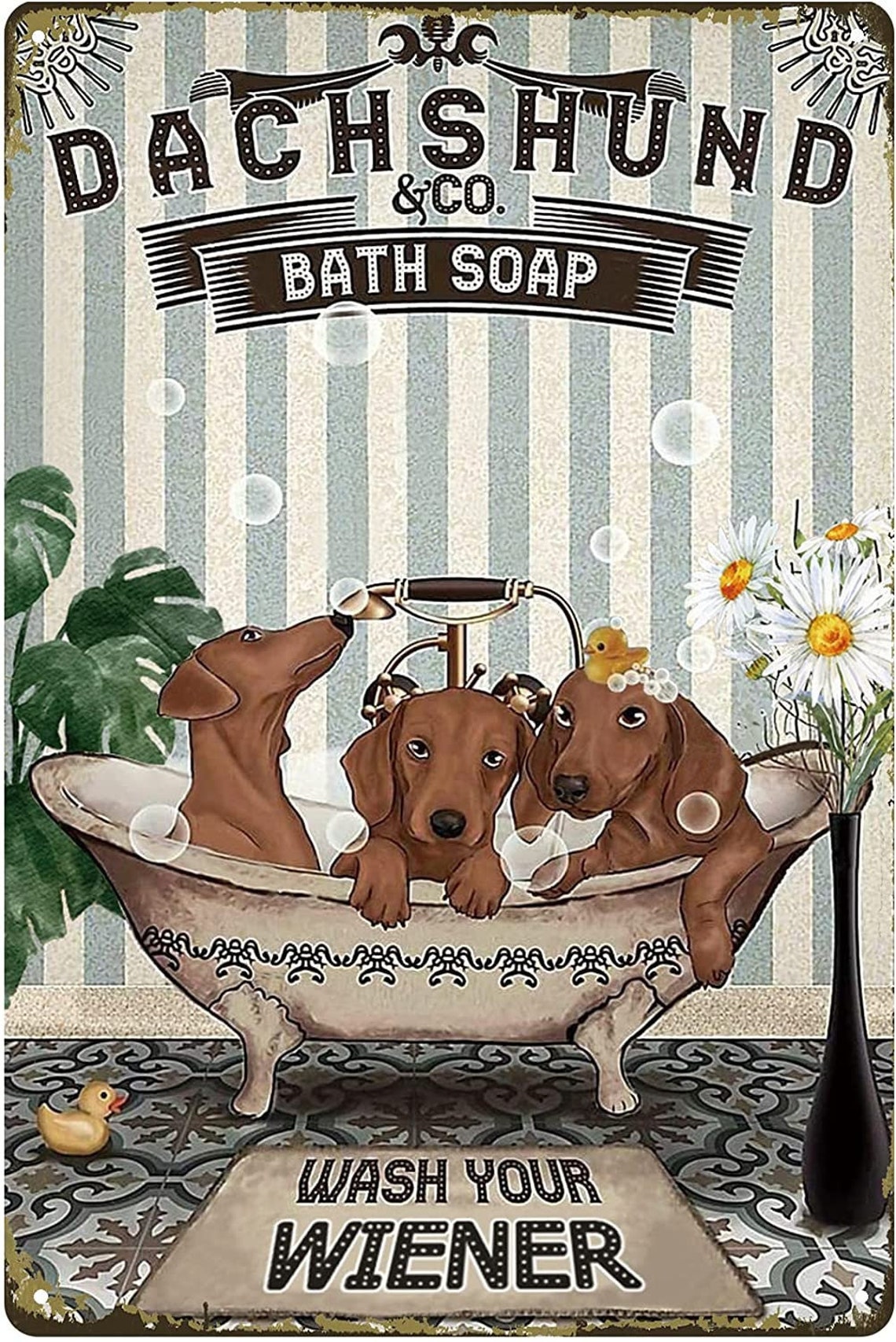 Funny Dog Bathroom Tin Sign Dachshund & Co Bath Soap WASH YOUR - Etsy