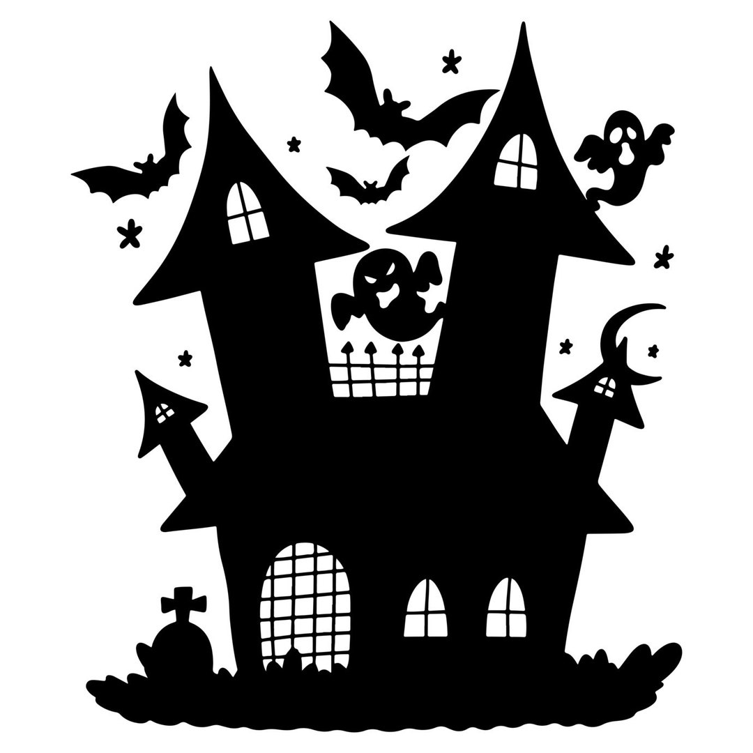 Haunted House Witches on Brooms Angry Black Cat Witch Boots and More ...