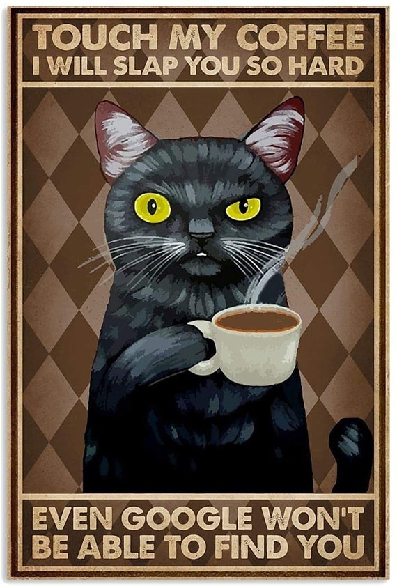 Funny Black Cat Coffee PNG - Cat Book lover