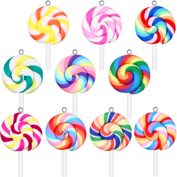 28PCS Polymer Clay Lollipop Candy Resin Charms Pendants DIY Findings Jewelry 