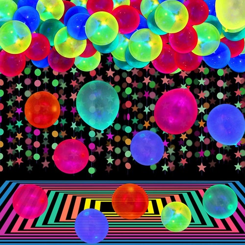 Neon Confetti Balloon Bouquet Balloon Bundle Iridescent Etsy