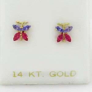 Created Amethyst & Ruby Stud Earrings 14k Yellow Gold