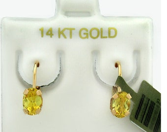 Genuine 1.24 Cts Yellow Topaz Dangle Earrings 14K Gold