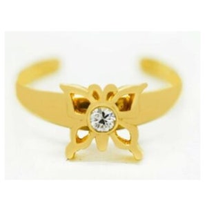 White Sapphire Butterfly Toe Ring Solid 14k Yellow Gold