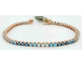 Genuine 8.96 Cts Aquamarine Bluetopaz & Blue Zircon Tennis Bracelet .925 Silver