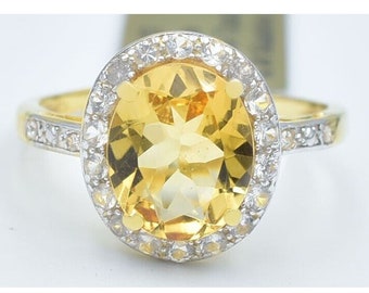 Echte 3,68 Cts Gelber Topas & W / Saphir Ring 10k Massivgold