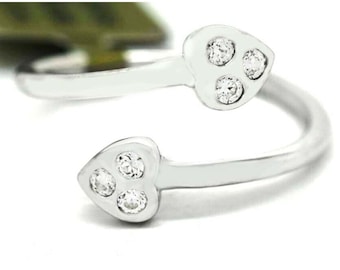 Created White Sapphire Double Heart Toe Ring 14k White Gold