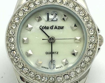 Cote d' Azur Wristwatch Silver Tone & Black Oval Shaped Face Ornate