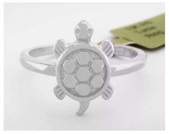 Petite 3D Turtle Ring 10k White Gold