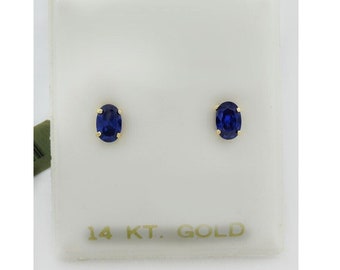 Lab Created Tanzanite Stud Earrings 14K Yellow Gold