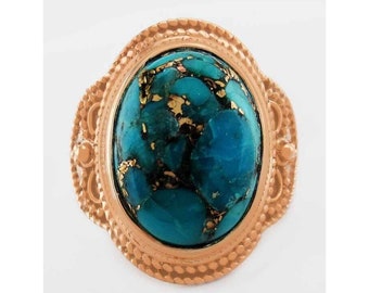 Echte 9,34 Cts turquoise ring.925 zilver (roze toon)