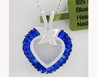 Lab Created Blue Sapphire Heart Necklace .925 Sterling Silver