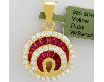 Lab Created Ruby & White Sapphire Pendant Necklace .925 Silver