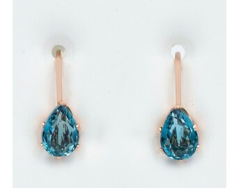Genuine 2.48 Cts Blue Zircon Dangling Earrings 14k Rose Gold