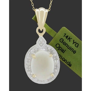 Prawdziwy 1,67 Cts Opal & Diamond Pendant 14K Gold
