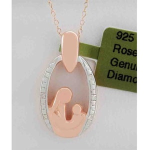 Genuine Diamond Mother & Child Necklace .925 Silver