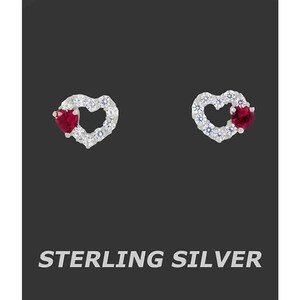 Created Rubies & White Sapphire Stud Earrings .925 Silver
