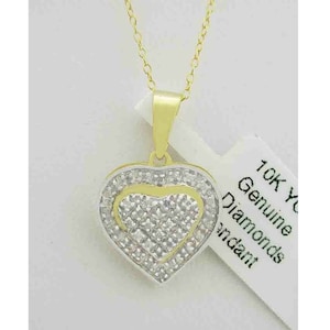 Genuine 0.50 Cts Diamonds Heart Pendant 10k Gold