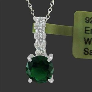 Lab creëerde Emerald &White Sapphire hanger ketting .925 zilver