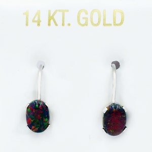 Genuine 1.44 Cts Opal Dangling Earrings 14k White Gold