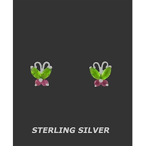 Created Rubies & Peridots Stud Earring .925 Sterling Silver