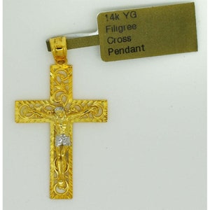 Filigree Cross Pendant 14k Yellow Solid Gold
