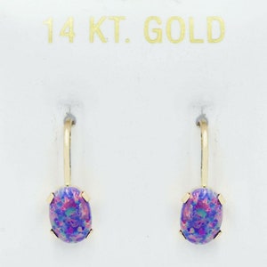 Genuine 1.36 Cts Purple- Multi Opal Dangling  Earrings 14 Gold