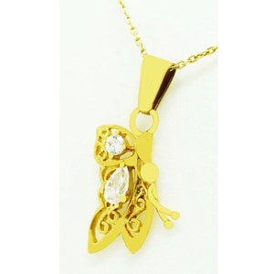 White Sapphire Butterfly Pendant 14k Yellow Gold